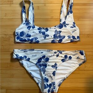 Aloha Print Floral Blue and White Bikini Set